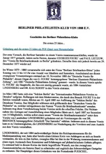 Úvodní strana informace - Berliner Philatelisten-Klub von 1888 E.V.